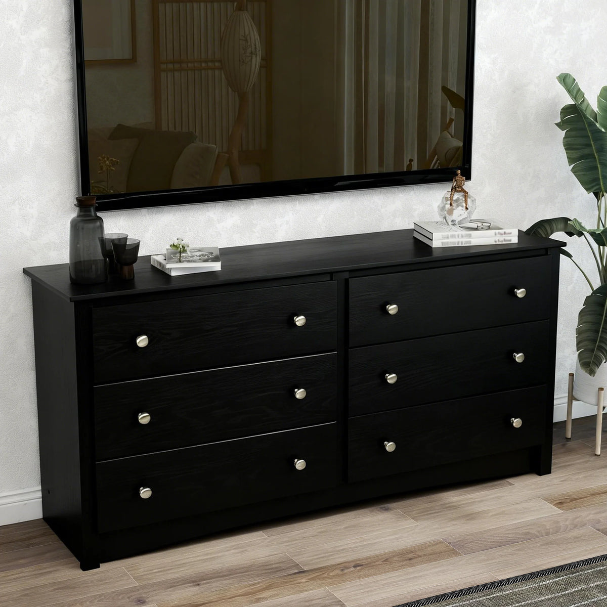 JHK 59IN Wood 6 Dresser Drawers Cabinet for Living