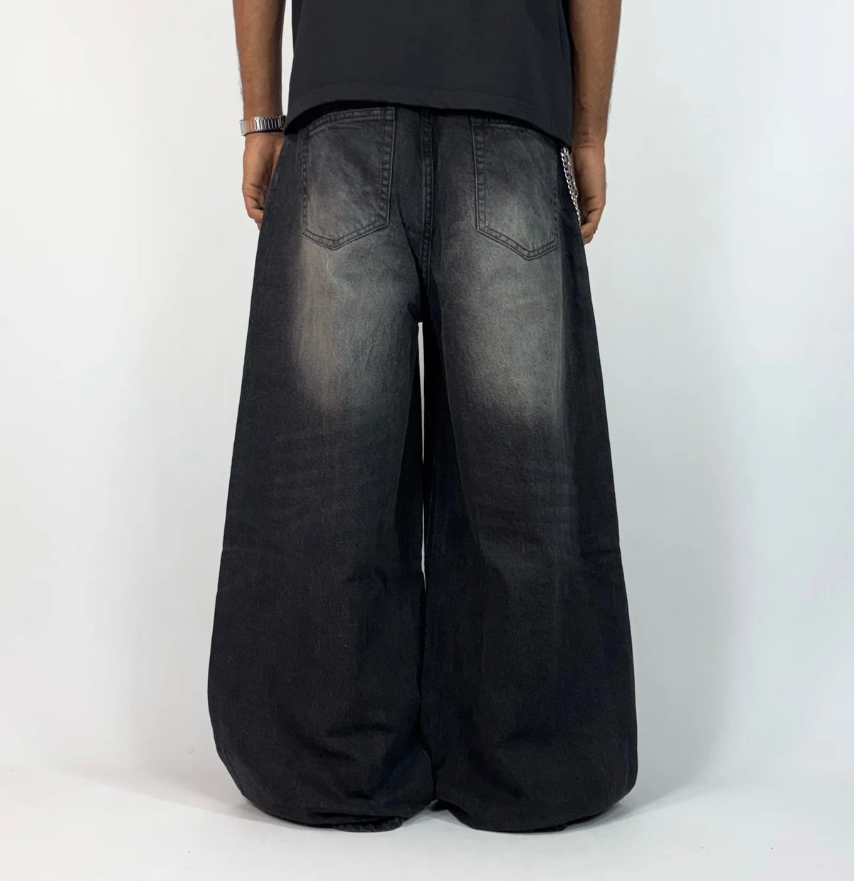Retro Baggy Street Skateboard Jeans Y2K Punk Wide Leg Black Washed