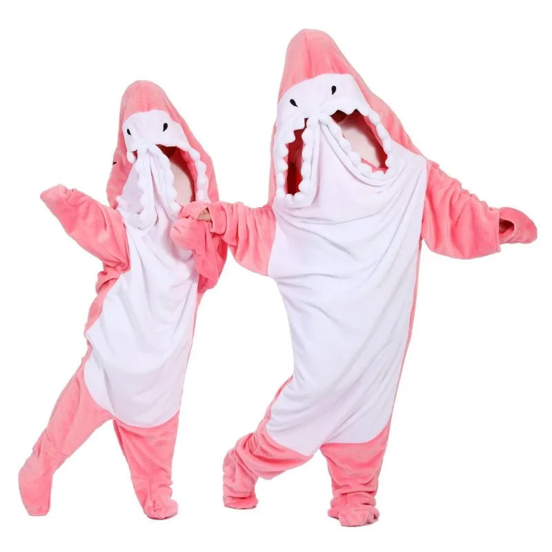 Ultra Soft Shark Cartoon Sleepwear Shark Plush Onesie Pajamas Home Clothes Adult Shark Design Winter Warm Sleep Bag 2025 New