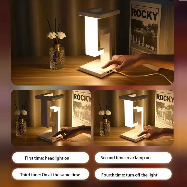 INS LED Night Light Anti-Gravity Physics Balance Suspension Table Desk Lamp Phone Wireless Charger Home Decor Bedside Lighting