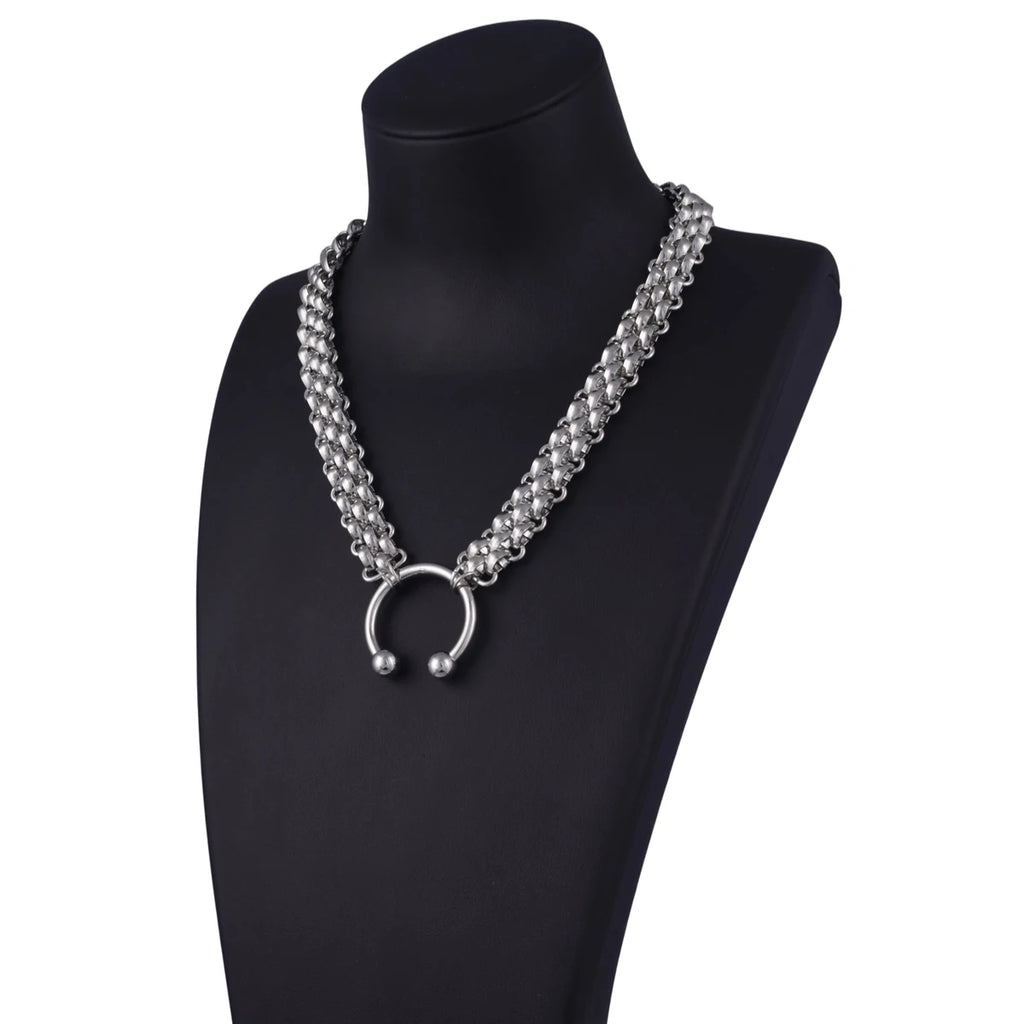 Punk Chain Choker Necklace, Horseshoe Style