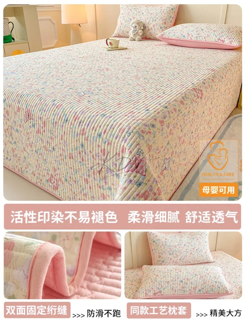 Thickened Quilted Bedspread for Single Double Bed Floral Soft Breathable Summer Quilt Machine Washable Dust-proof Bed Cover Set