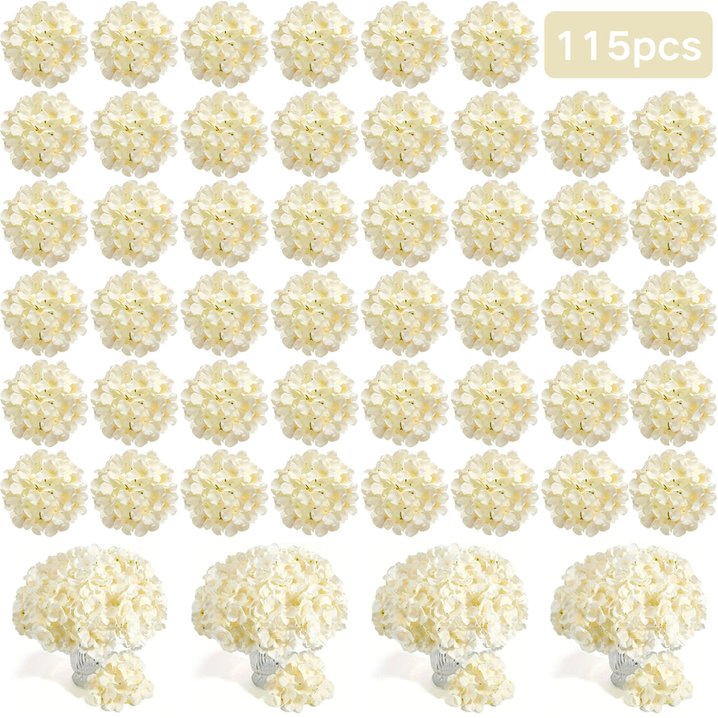 Champagne Artificial Hydrangea Flowers with Stems - Realistic Touch