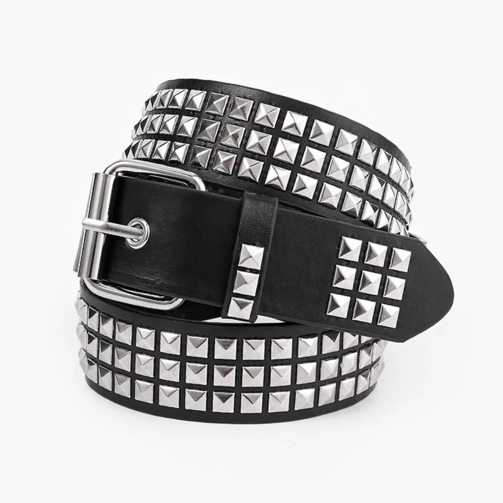 Square Bead Rivet Belt Metal Pyramid Belt Men and Women Punk