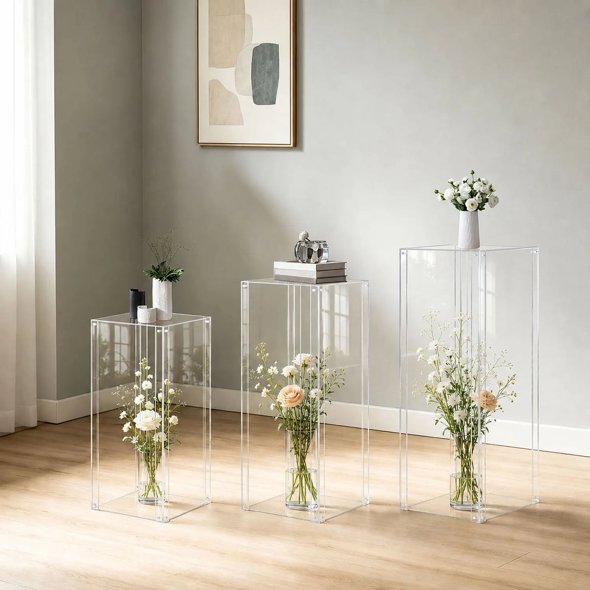 Clear Acrylic Pedestal Display Stands, 3 Pack