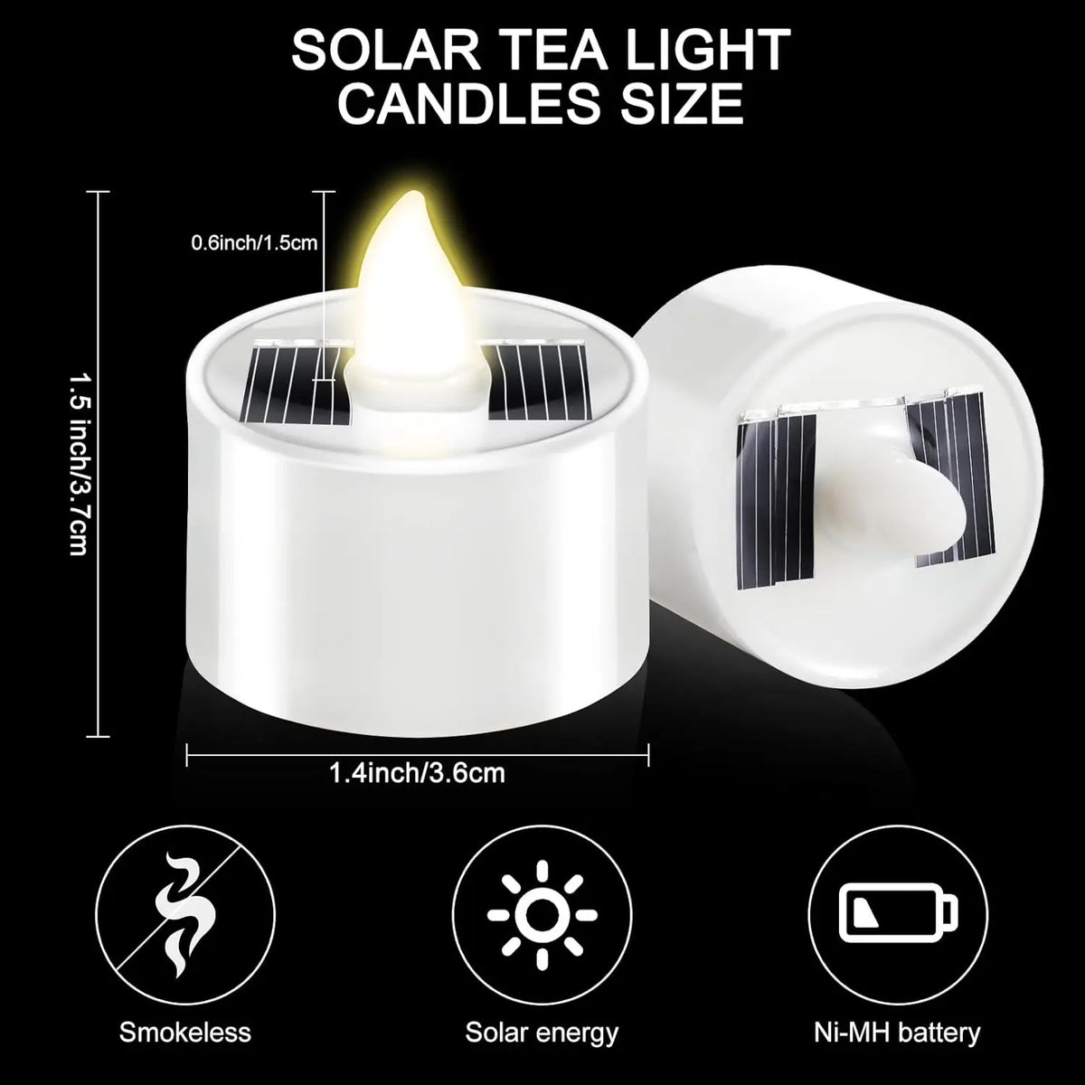 Solar LED Flameless Candles Waterproof Rechargeable Lights for Outdoor