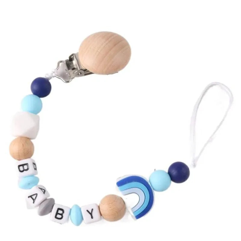 Custom English Letter Name Silicone Rainbow Beads Baby Pacifier