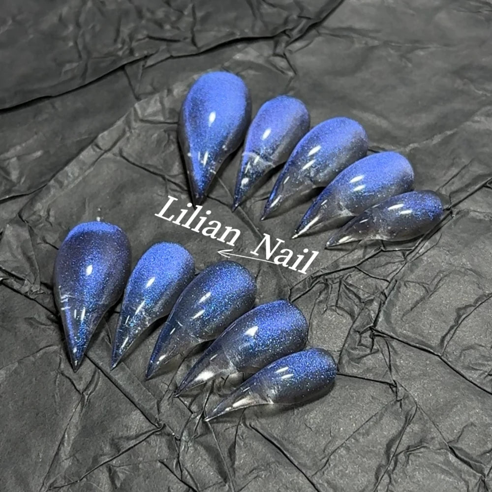 10Pcs Spice Girl Colorful Handmade Full Cover False Nail Y2K Long Dragon Shape Claw Cat Eyes Gradients Reusable Press On Nails