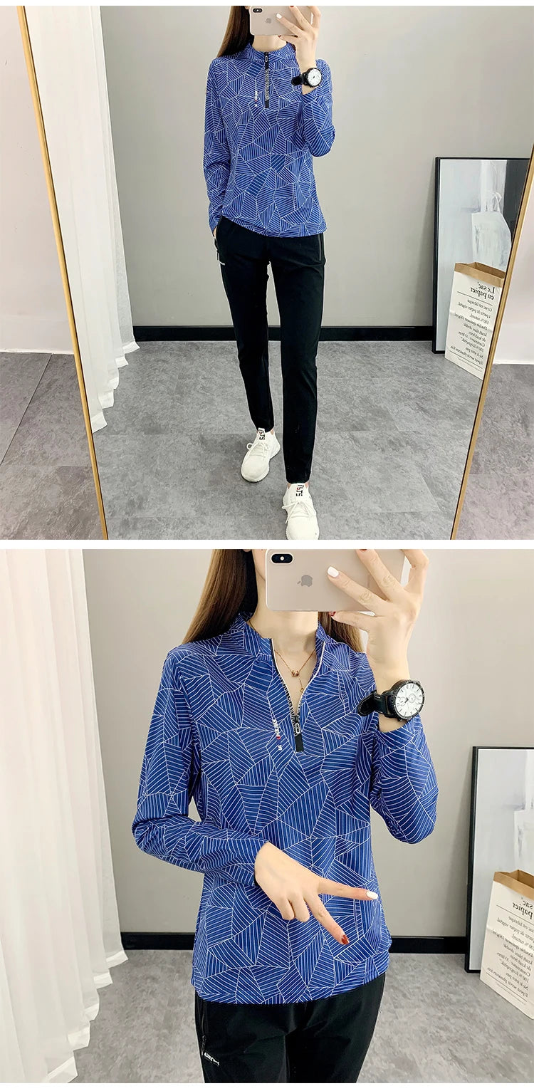 Outdoor Running Long Sleeve T-shirt Women Hiking Breathable Sport Sweatshirt Elasticity Camping Mom Quick Dry Fashion Print Top