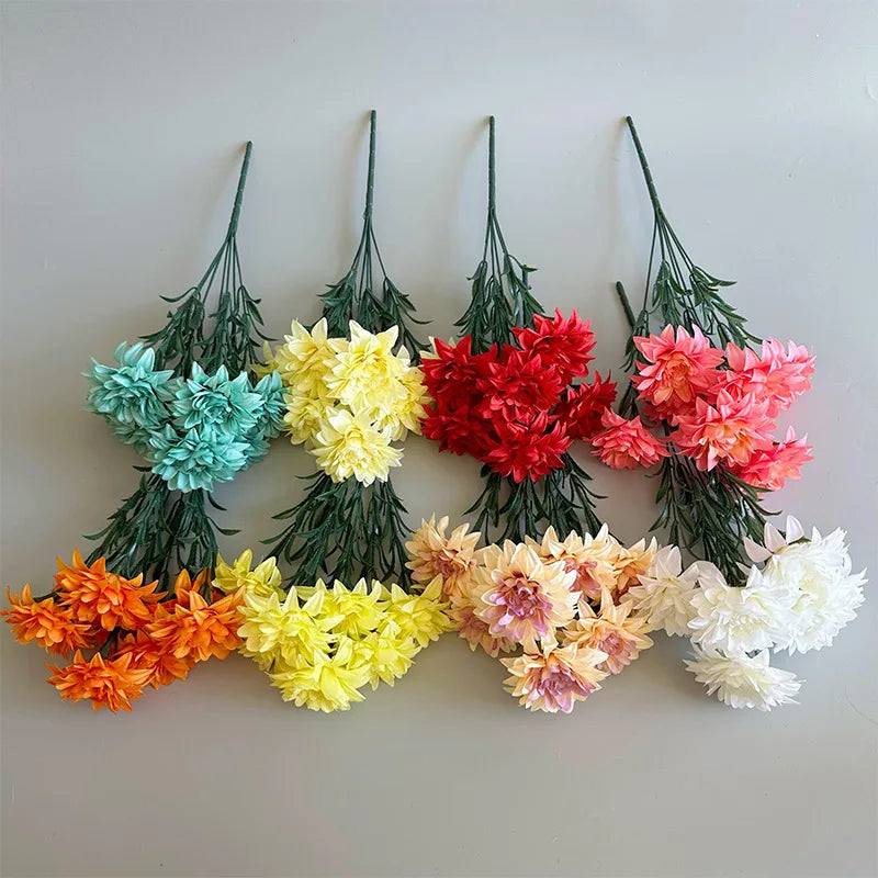 Artificial Dahlia Flowers Bouquet of 7-Heads Fake Flowers for Wedding Desk Room Party Bouquet Table Centerpiece Home Decorations