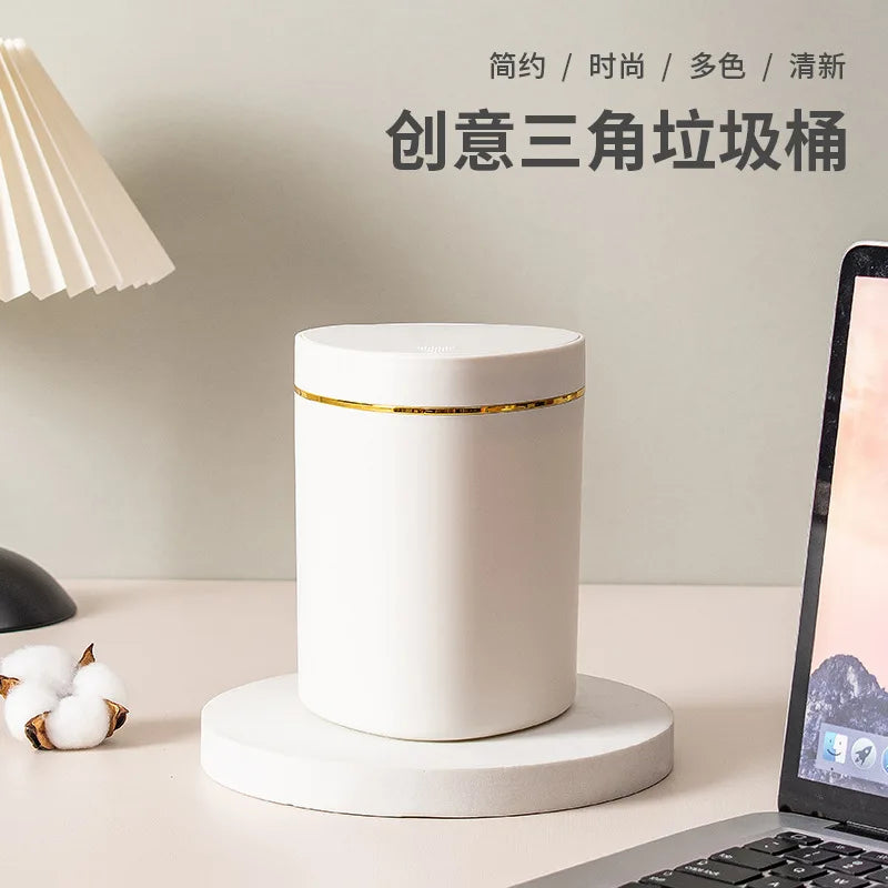 Small Trash Can with Lid Plastic Press Type Step On Wastebasket for Office Dorm Bedroom Bathroom Kitchen Car Desktop