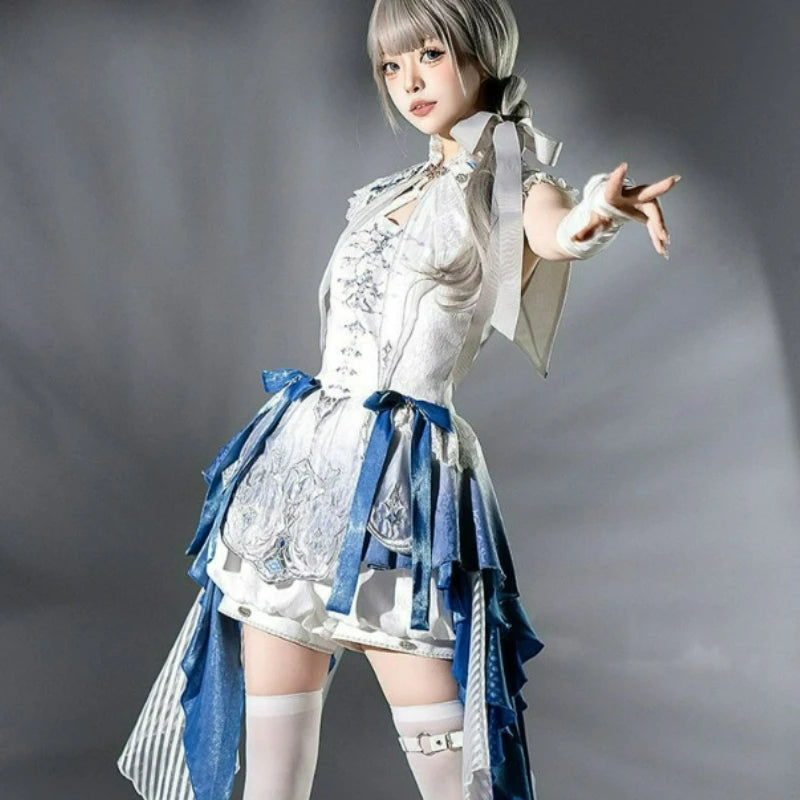 Japanese Gothic Y2K 2 Piece Sets Women Sweet Short White Shawl