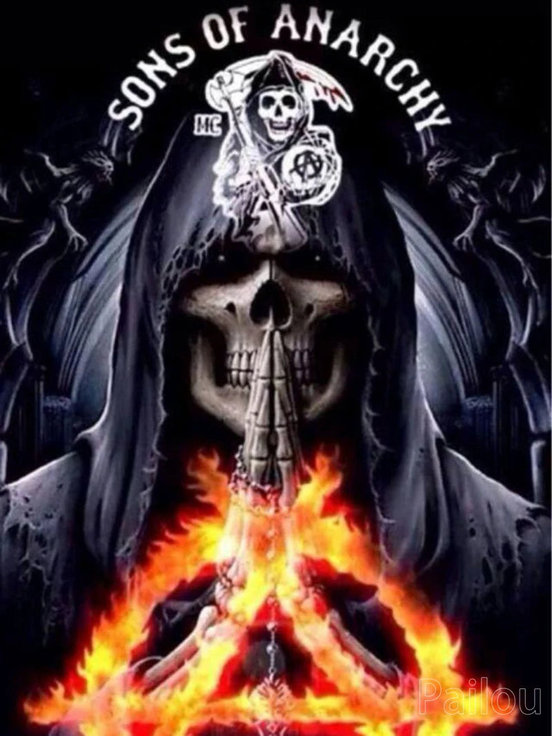 Son Of Anarchy 5D DIY Diamond Painting Full Round Drill Mosaic Death Skull Motorcycle Cross Stitch Handwork Home Decor