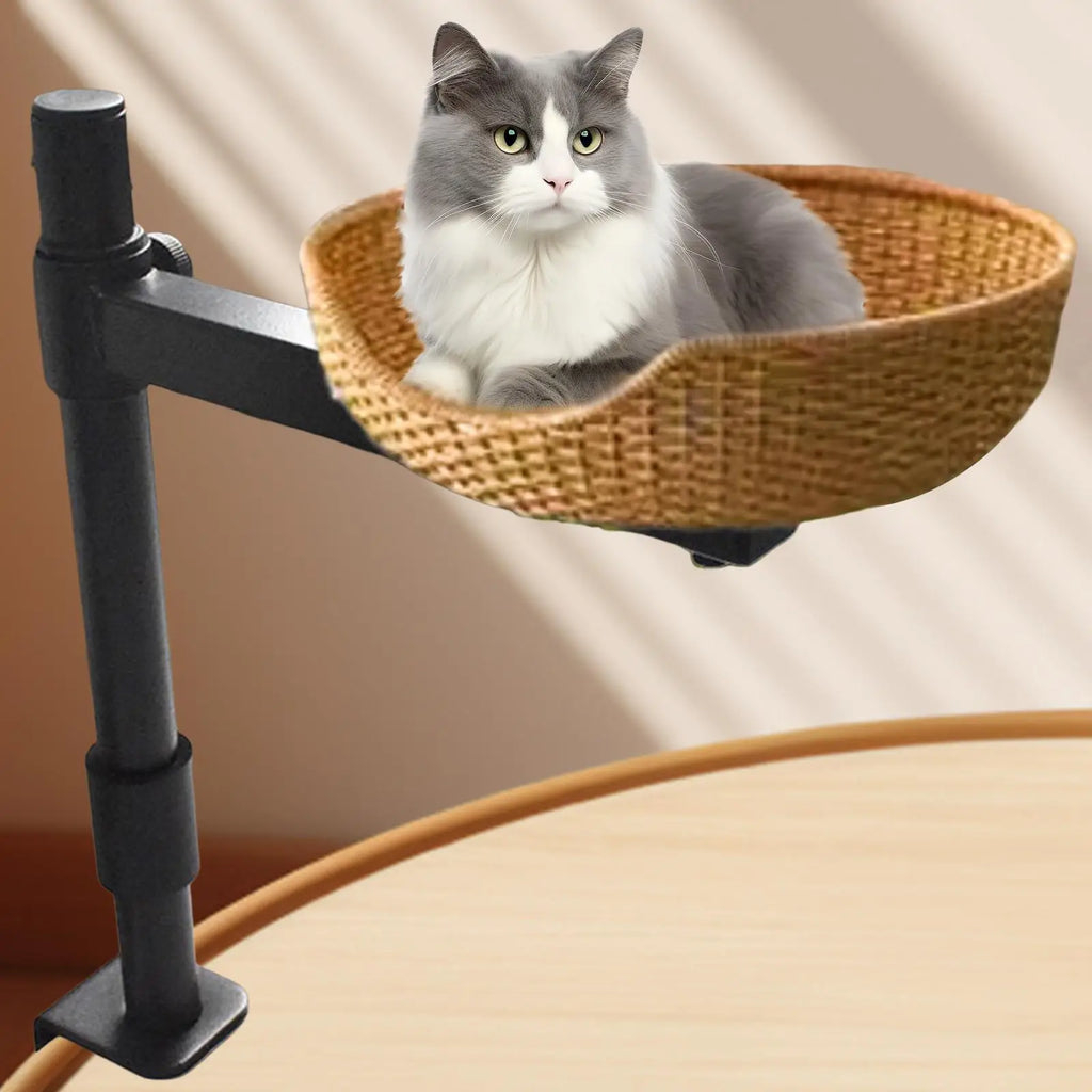 Desk Cat Bed Rack Cat Nest Support Professional Accessory, Attachment Easy to Install Steel, Adjustable Height 360° Rotation