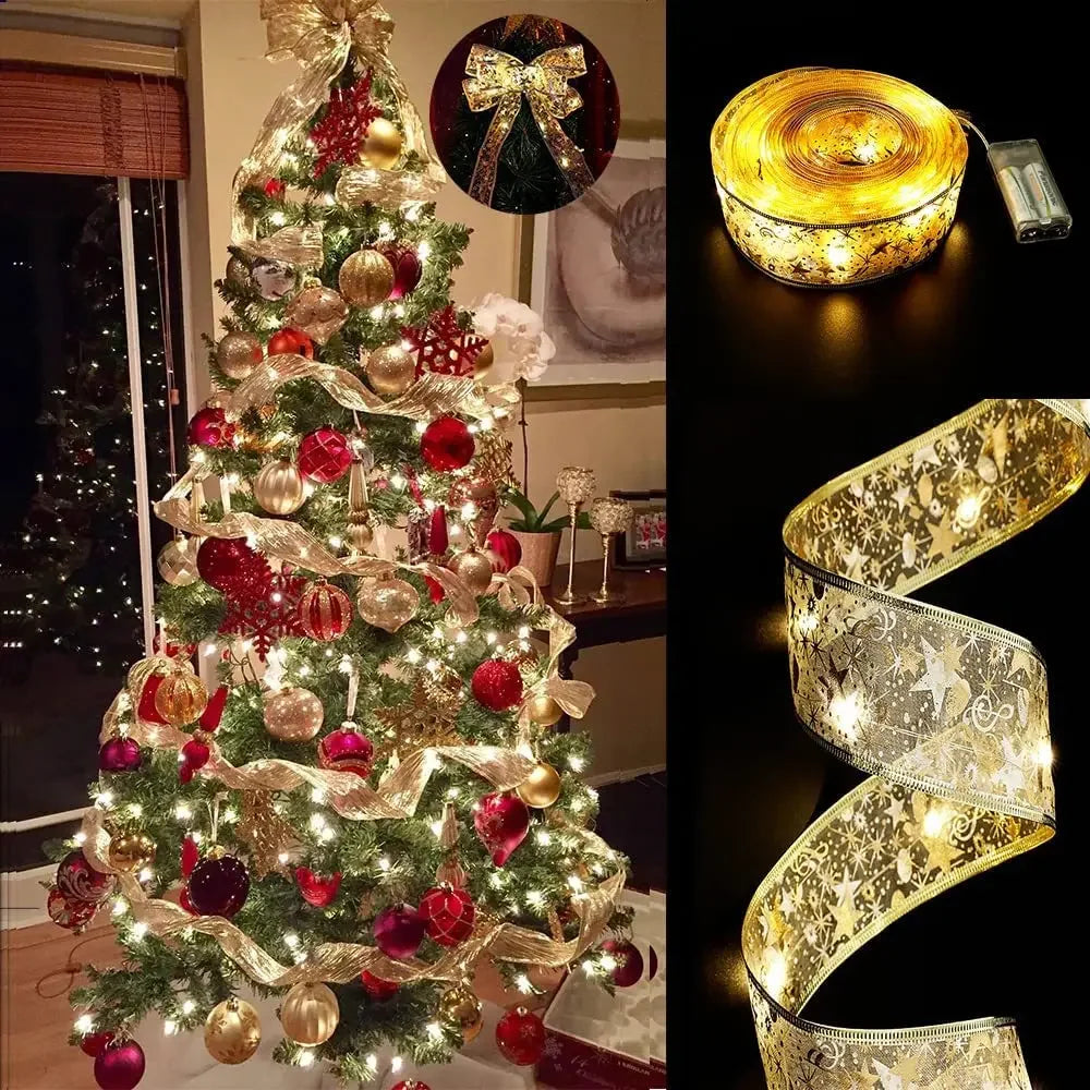 10M 5M Christmas Tree Decorations String Lights Copper Wire Ribbon Bows Lights for Party Weddings Holiday Christmas Tree Decor