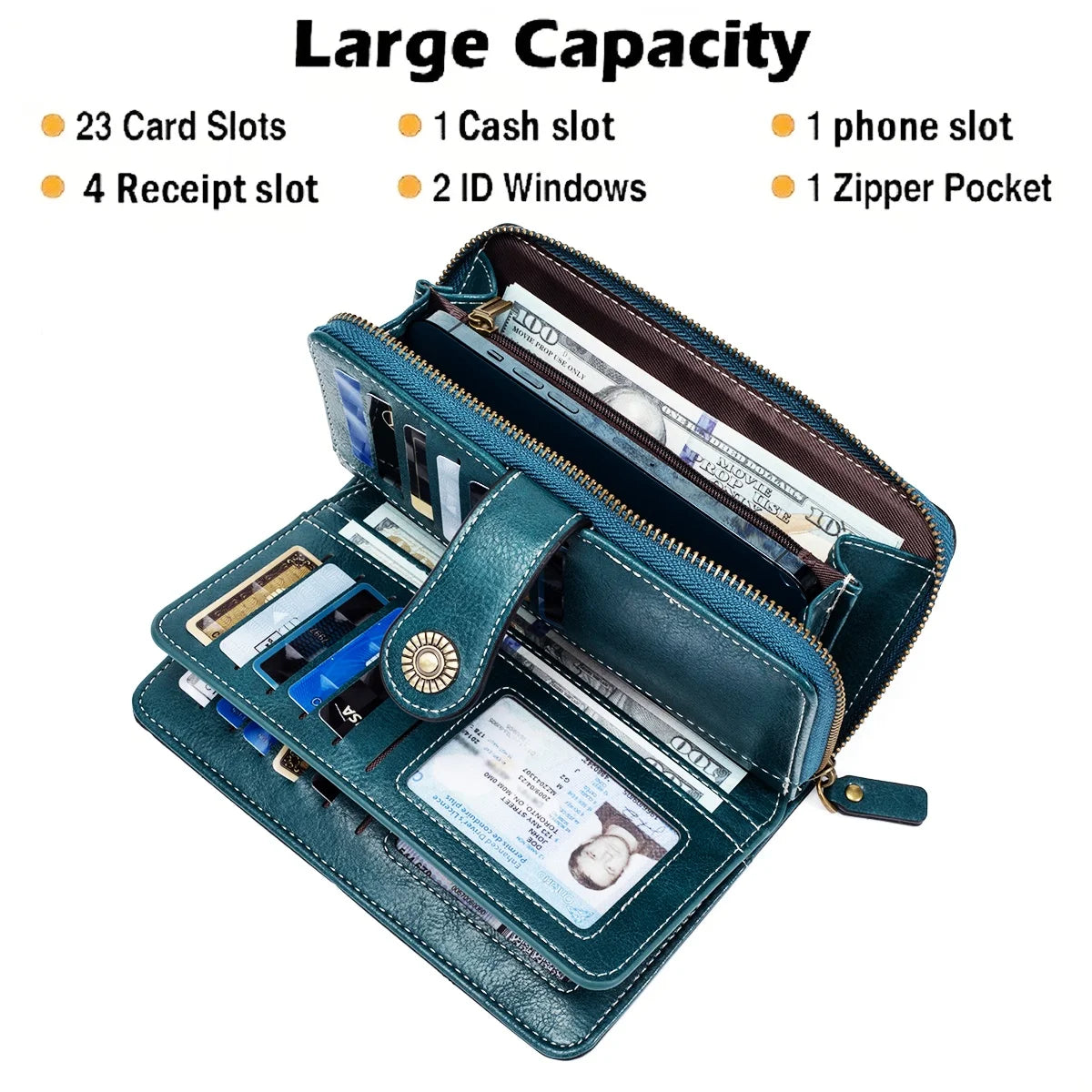 Rfid Anti-Theft Wallet for Men and Women, European and American Retro Leather Long Wallet Clutch, Oil-Waxed Leather Hollow-Out Multi-Card Slot Wallet, Large Capacity Zipper 70% off Clutch Bag, Card Holder Coin Purse Wallet Ha