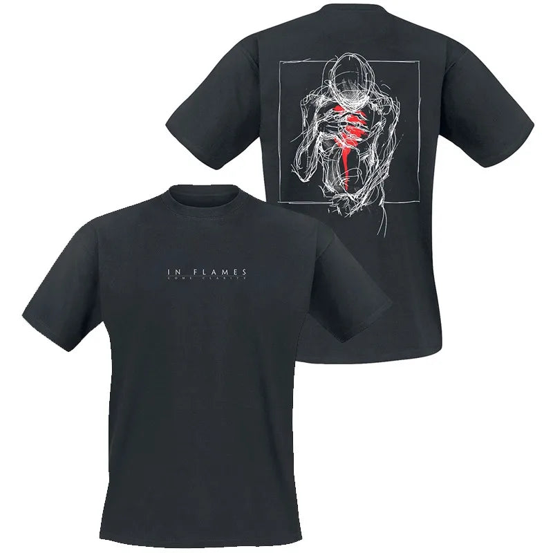 Y2k in Flames Band's Swedish Metal Rock Men's Short-sleeved Pure Cotton Printed T-shirt From An American/European Trendy Brand