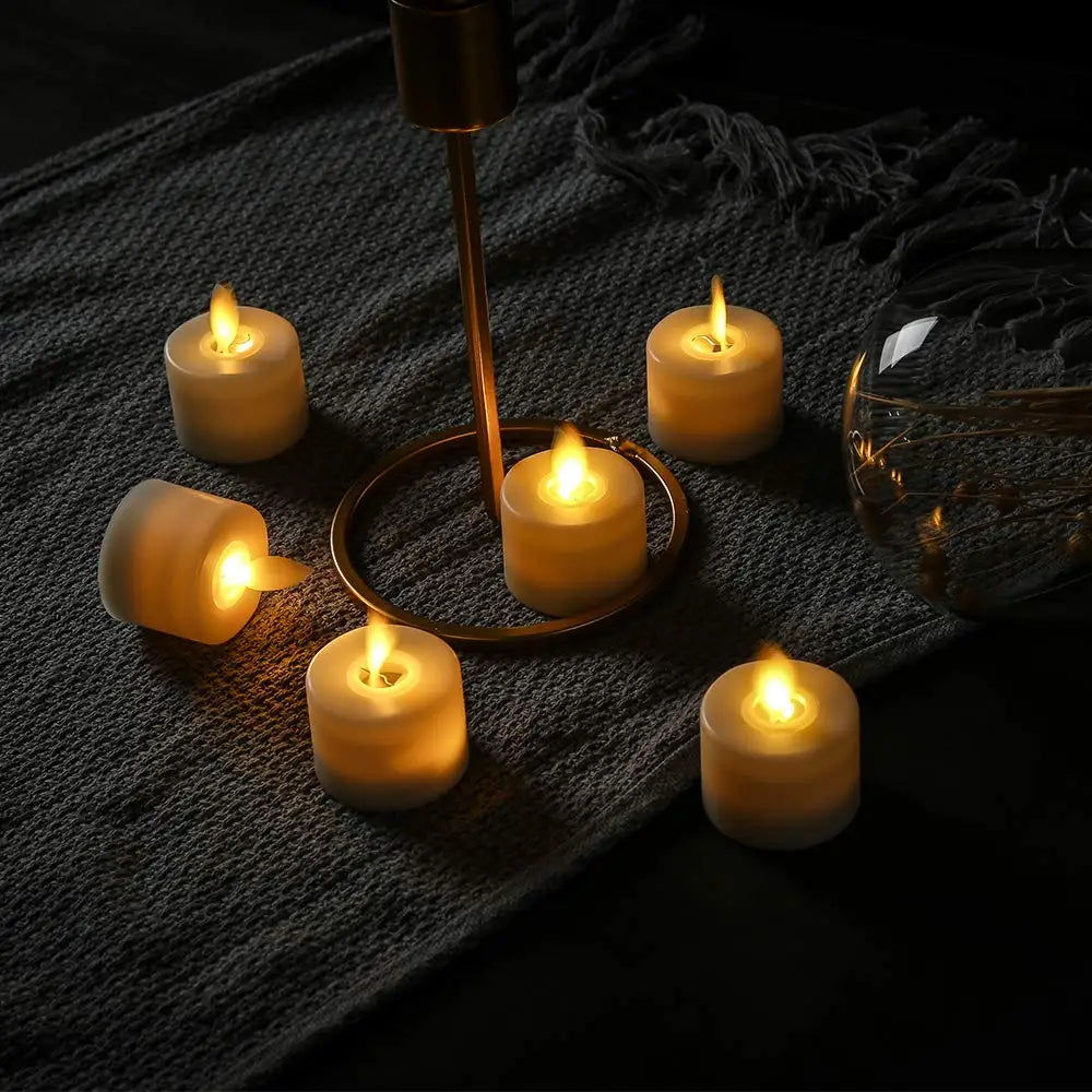3/6/12 Pieces Warm White Moving Wick LED Tea Light Candles,Decorative Church Religious Wedding Christmas Candles