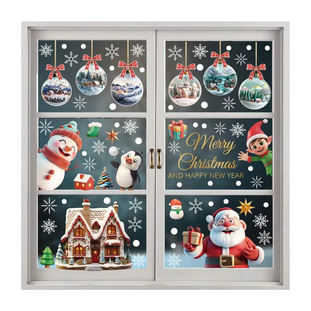 9 sheet Christmas Window Clings Santa Claus and scenery pendant Decals glass static removable stickers Winter Holiday Decoration