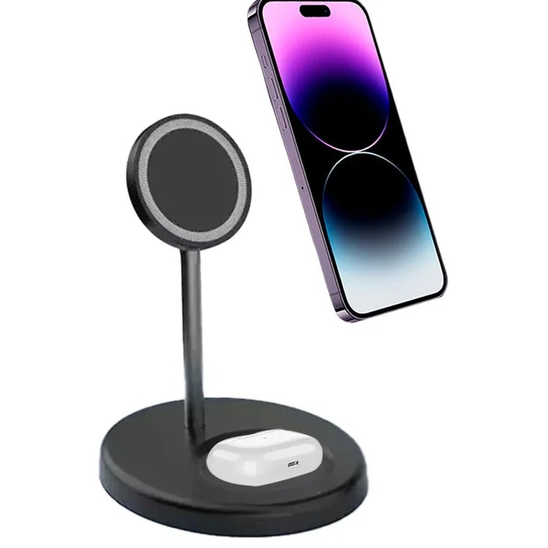 2 In 1 Fast Wireless Charging Station Dock Magnetic Wireless Charger Stand Phone Earphone For iPhone 16 15 14 13 12 For Airpods