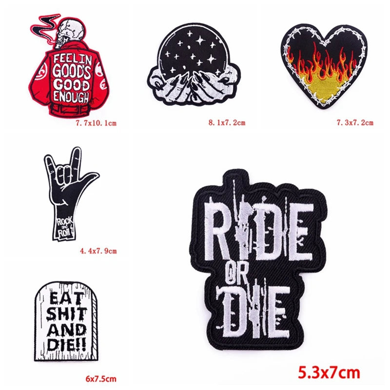Prajna Wholesale 10PCS Punk Skull Patch For Clothing Skeleton Patches On Clothes DIY Fusible Patch Applqiues Embroidered Pacthes