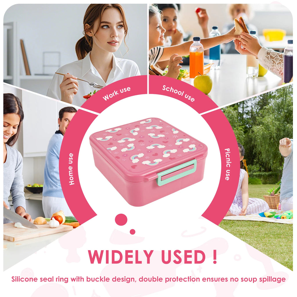Children and adults outdoor 1700ml large capacity food meal box with four compartments leak proof design and soup can spoon fork