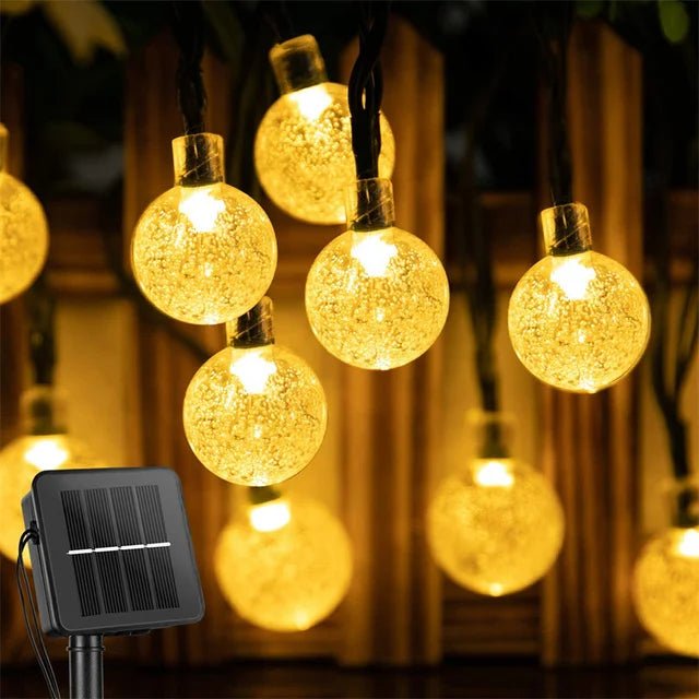 Solar String Lights Outdoor Crystal Globe Lights Waterproof Solar