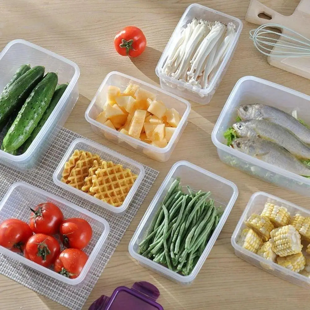 Sealed Rectangular Refrigerator Storage Box with Lid Plastic Trasparent Crisper Food Containers Stackable Microw