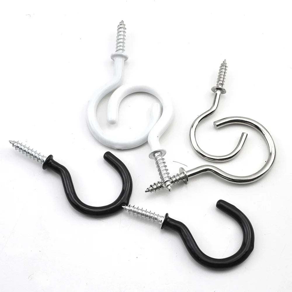 JUIDINTO 10-30pcs Cup Hook Screws 1/2"-2" Screw-in Hook Ceiling Tapping Screw Hook Carbon Steel for Kitchen Hanging