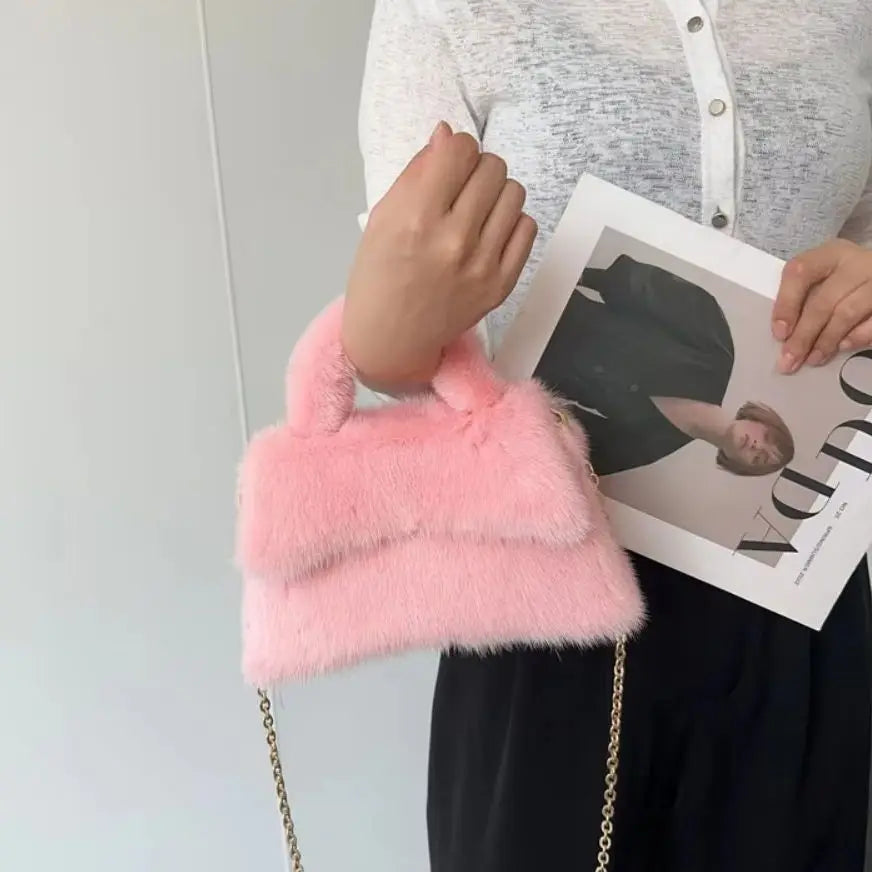 Mink Fur Small Bag for Woman Luxury Designers Handbag Women Black