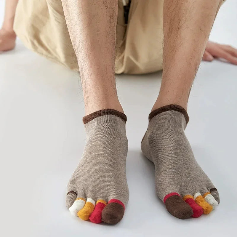5 Pairs Summer Man Toe No Show Socks Invisible Shallow Mouth Thin Sweat-Absorbing Breathable Cool Five Finger Boat Socks Ankle