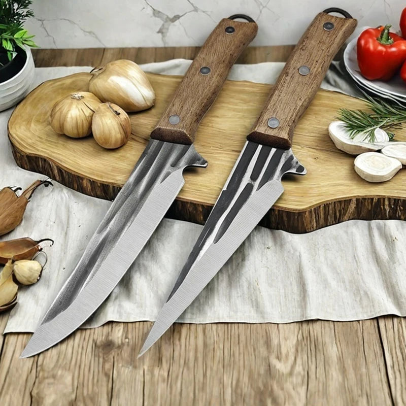 Stainless Steel Boning Knife Forged Kitchen Meat Cleaver Chef Knife Full Tang Butcher Knife Fish Knife with Wood Handle Tools