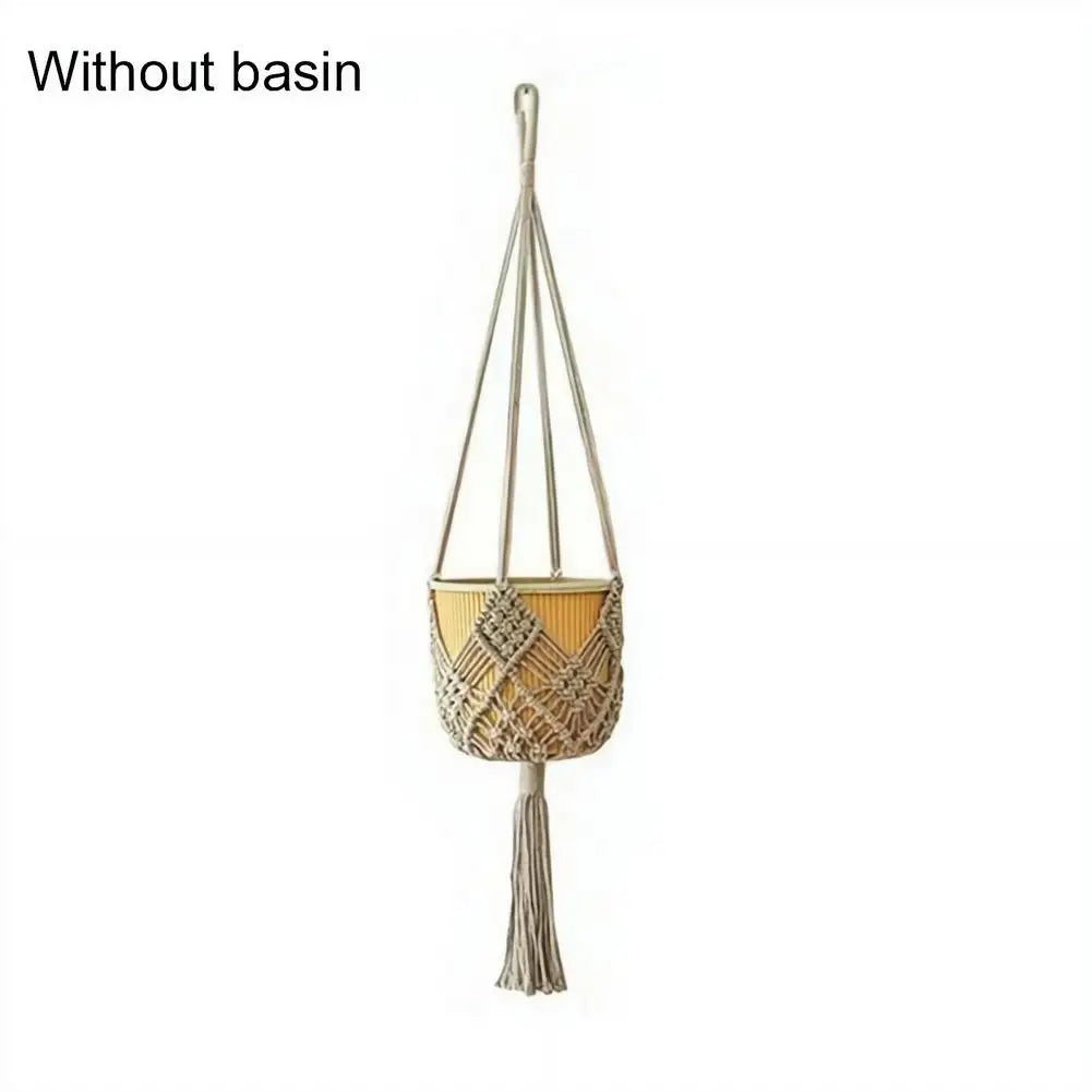 Macrame Plant Hanger Handmade Cotton Rope Hanging Basket Boho Style Planter Holder for Indoor & Outdoor Home Decor