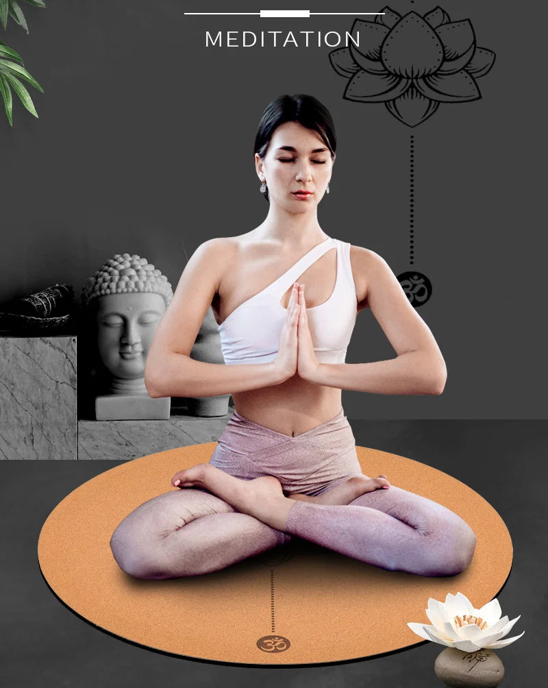 68cm Cork Natural Rubber Mat 5mmThickened Meditation Cushion Sitting Cushion Round Flat Yoga Mat Sweat-absorbent Breathable