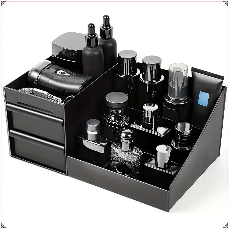 Men's Perfume & Cologne Organizer with Drawers - Countertop Cosmetic Storage Box Suitable for Skincare, Toiletries