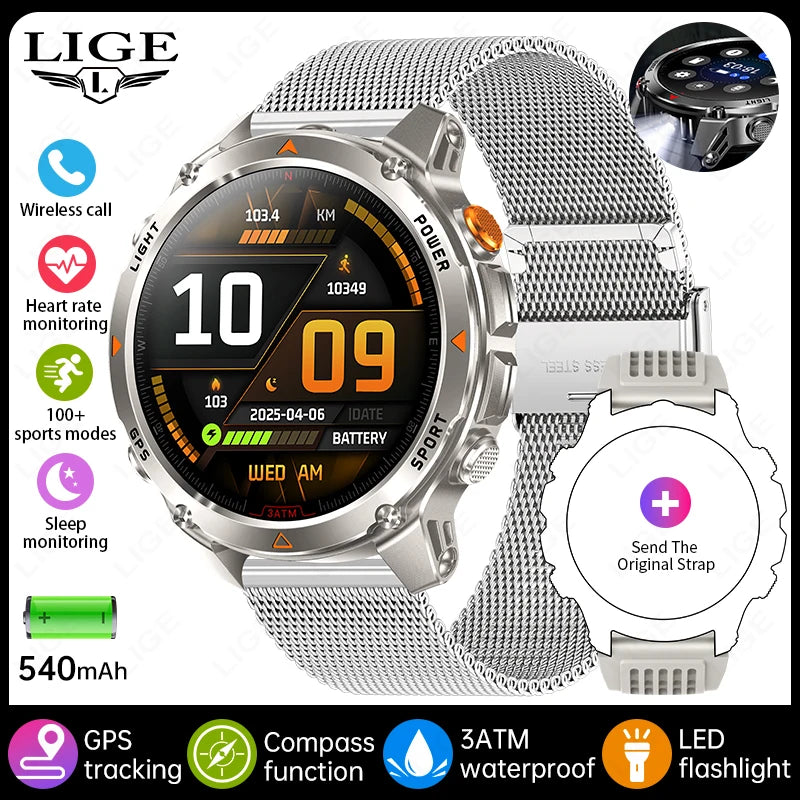 LIGE New Military 540mAh Battery Smart Watch Men 5ATM