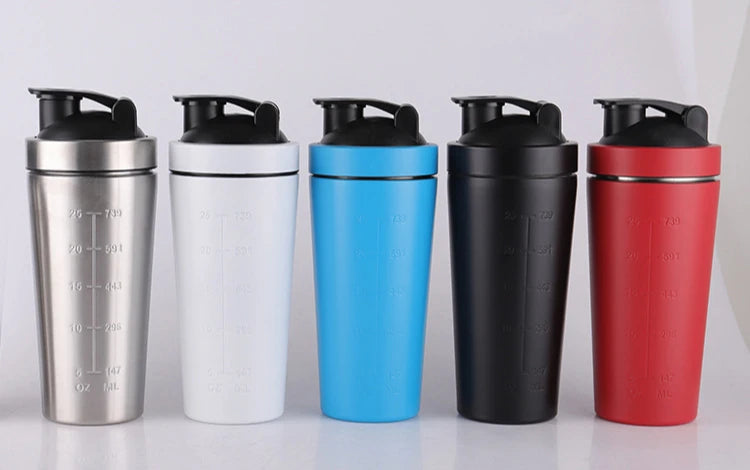 Shaker Bottle 500/750ML Stainless Steel Protein Owder Shaker Cup Clear Scale Mixer Nutrition Blender Mug Sports Gym Whey Drink