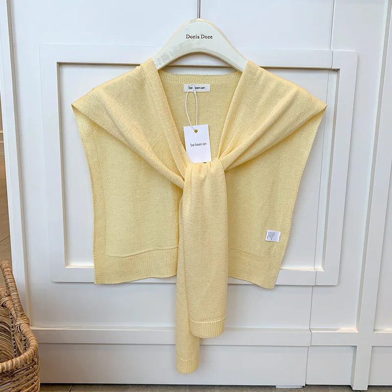 Korean Knitted Shawl Summer Fashionable Versatile Fake Collar Neck Guard Knotted Cape Shoulder Scarf Solid Color Scarve Women