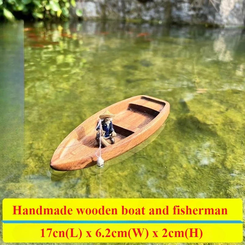 Handmade Wooden Boat Decoration Mini Floating Boat Model Landscaping Fishing Boat Fish Tank Pond Decoration Aquarium Accessories