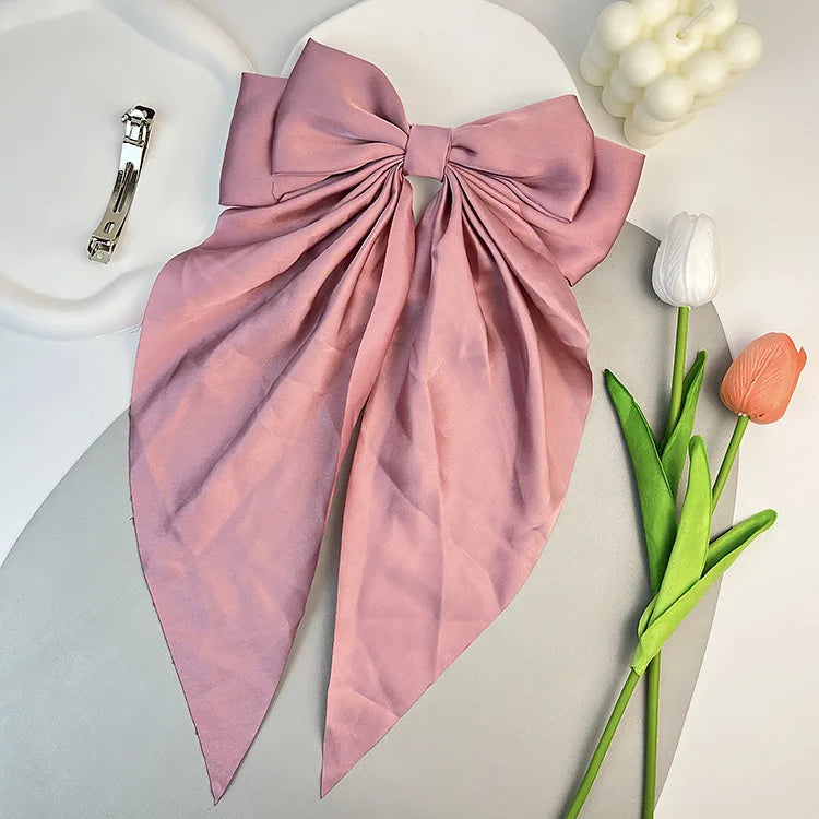30 Solid Elegant Satin Bow Hairpin Women Girls Spring Hair Clips Headwear Ponytail Hairclips Barrettes Girls Hair Accessories