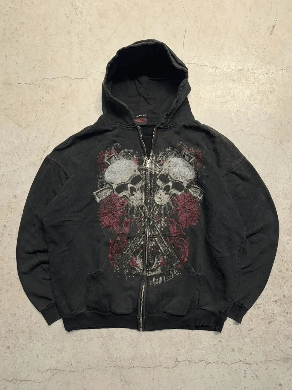 Mens Black Zip Hoodie Skull Print Dark Style Cotton Streetwear Jacket Casual Long Sleeve Pullover Hooded Sweatshirt Graphic
