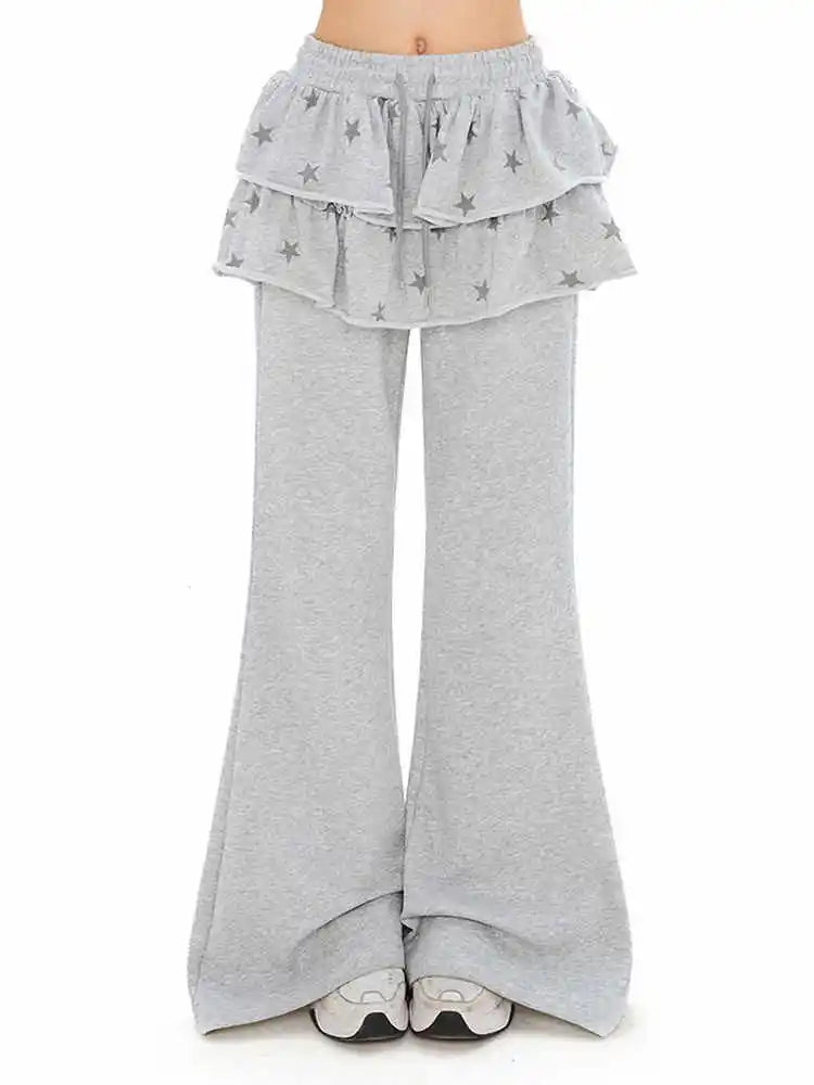 Women's Flare Pants Kpop Designer 2000s Abi Bell Bottom Long - Black
