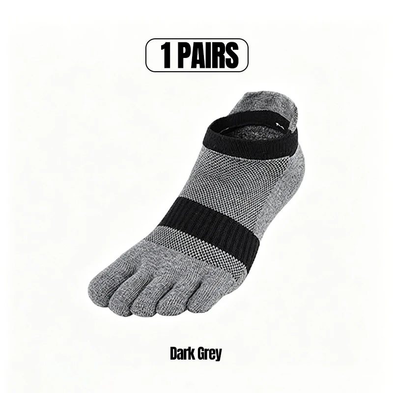 1/5 Pairs Men's Mesh Toe Socks Color Block Striped Low Cut Five Finger Running Sport Socks Breathable Anti-Bacterial Toe Socks