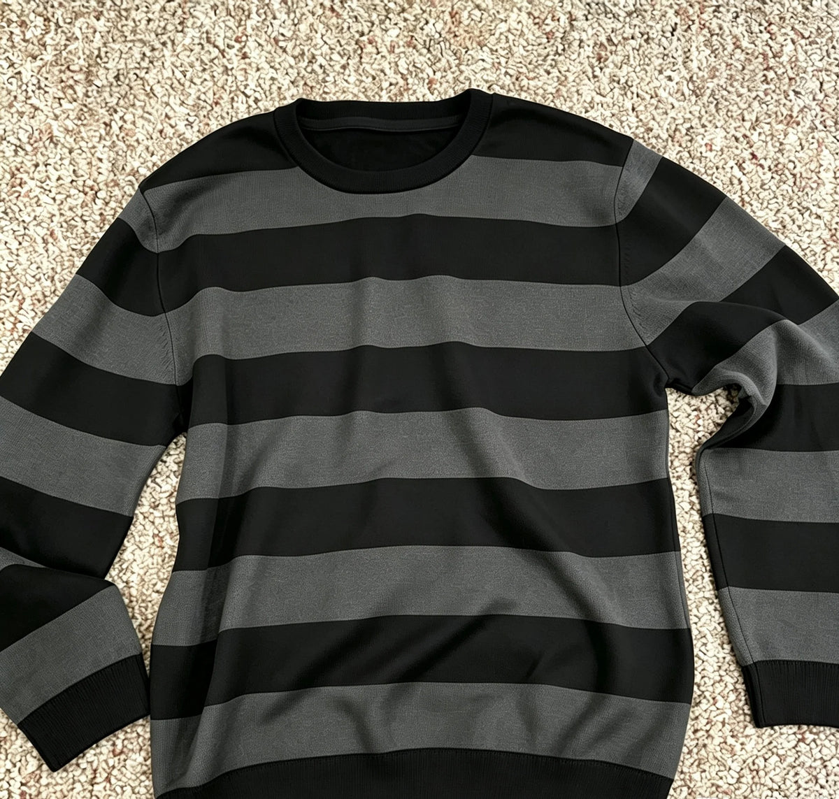 Unisex Black Neckline Black Grey Stripe Polyester Long Sleeve