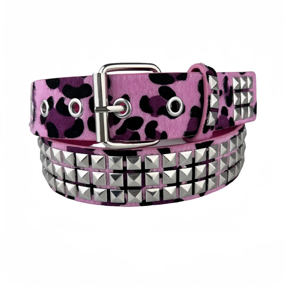 Square Bead Rivet Belt Metal Pyramid Belt Men and Women Punk