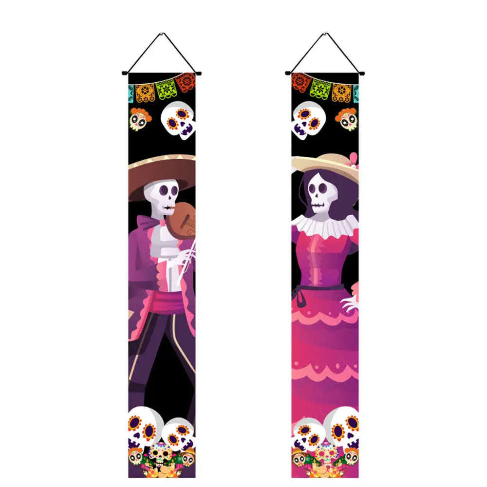 Halloween Decorative Props Mexican Day of the Dead flag Hanging Outdoors Hanging Porch Sign Halloween Welcome Signs Home Decor