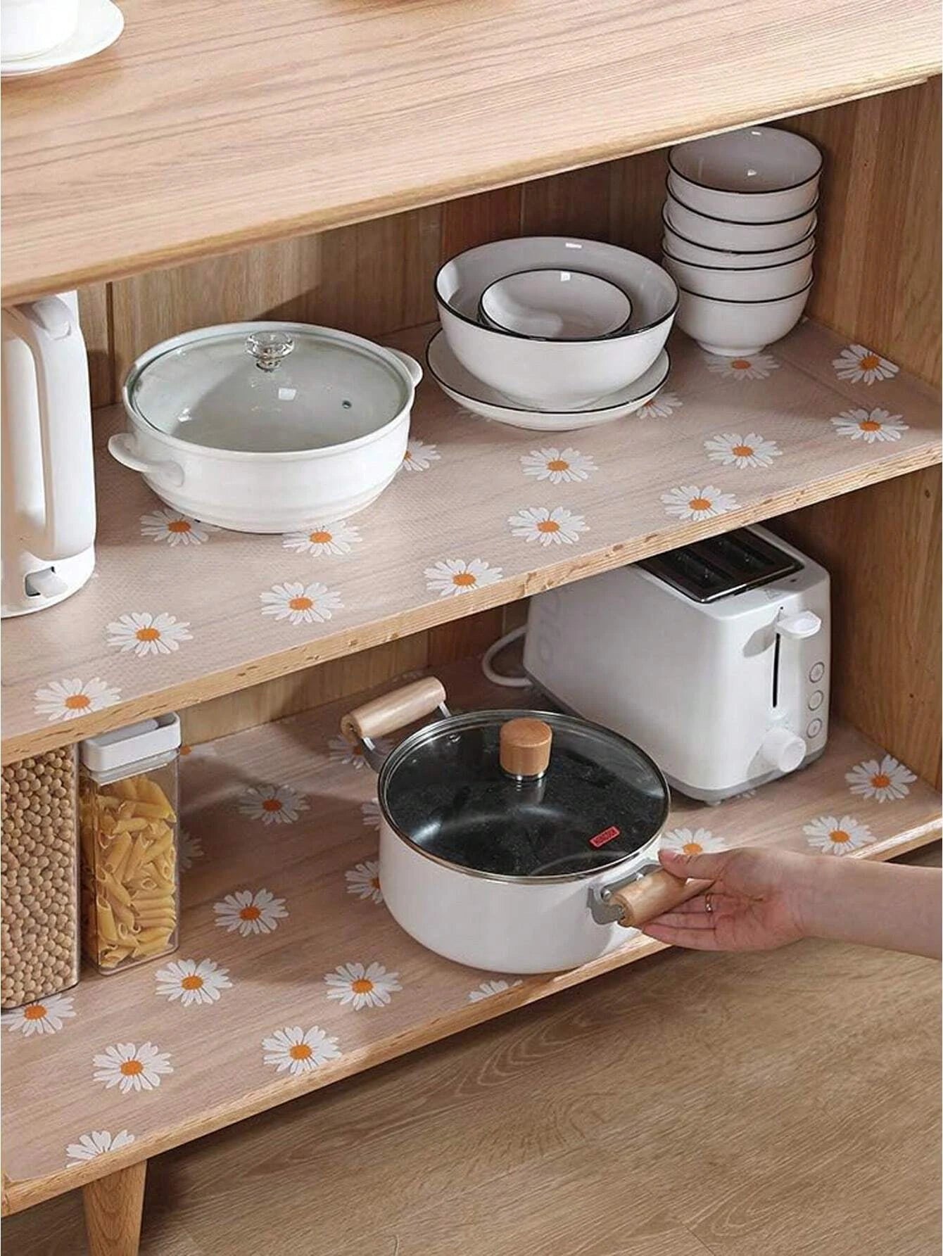 1 Roll Daisy Shelf Liner For Kitchen Cabinets EVA Waterproof Fridge Pad Cupboard Mat Easy Placemats Non-Adhesive Drawer Liner