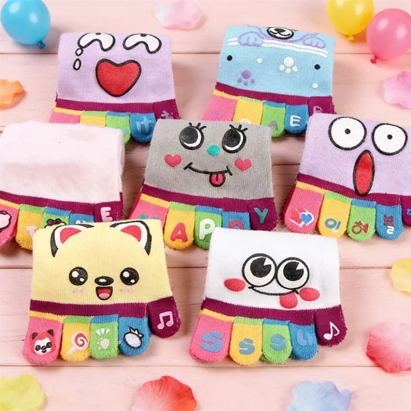 NEW Cute Cartoon Five-toed Crew Finger Socks, Breathable Short Cotton Socks for Casual Wear, Novelty Toe Socks with Funny Design