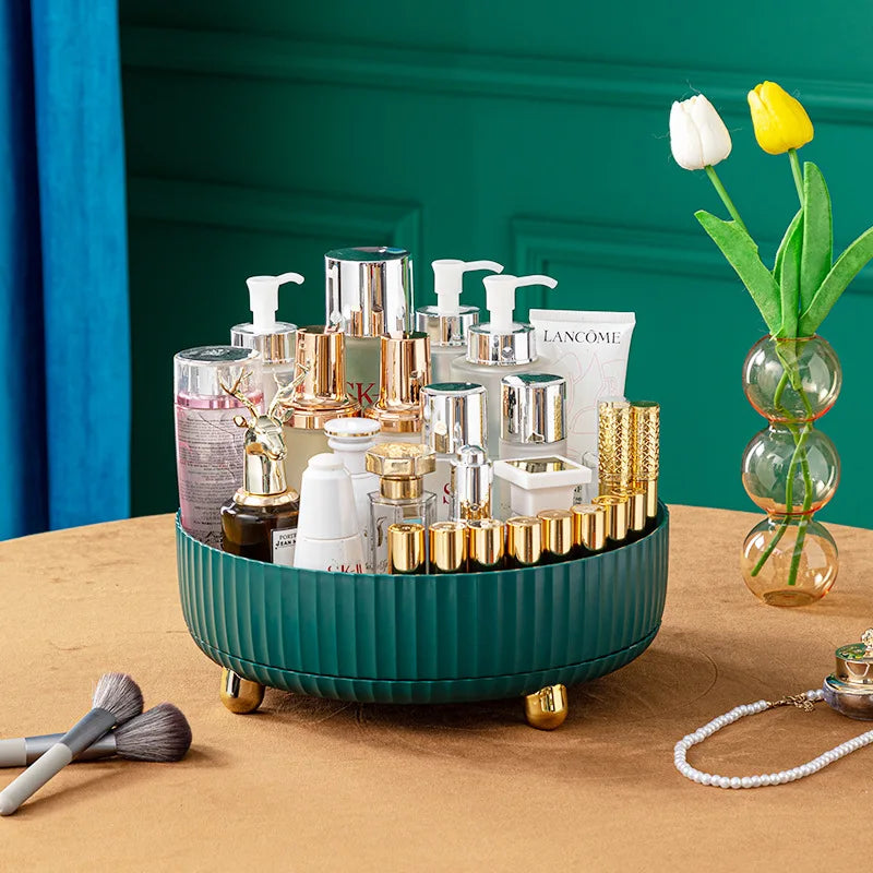 360 Degree Rotating Makeup Organizer Desktop Storage Box For Perfume Lipstick Skin Care Products Cosmetic Fruit Seasoning Holder