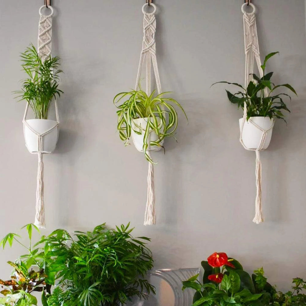 3pcs Boho Macrame Plant Hangers, Indoor & Outdoor Wall Hanging Planter Basket Holders, Flower Pot Rope for Home Decor